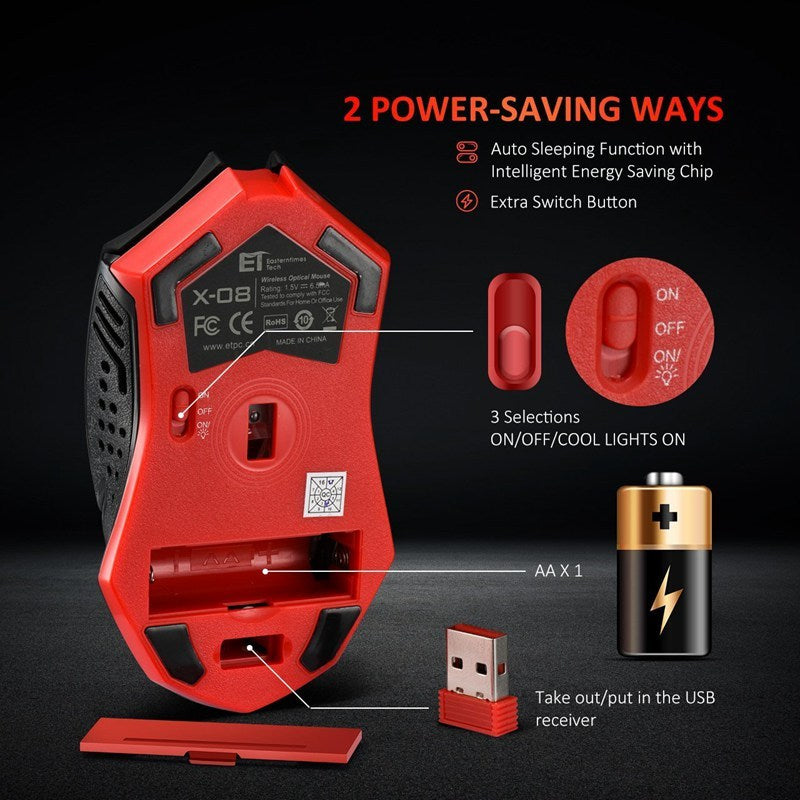 Silent Luminous Wireless Mouse – Power-Saving & Rechargeable